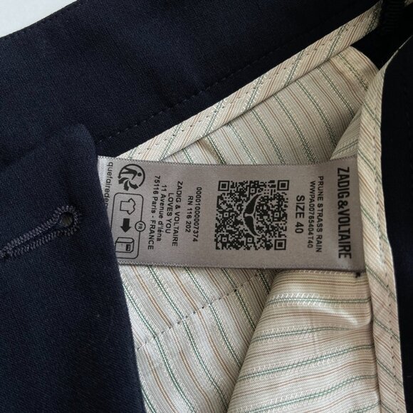 Zadig & Voltaire Prune Strass Rain Women's Navy Tailored Pants With Rhinestones - Picture 7 of 15